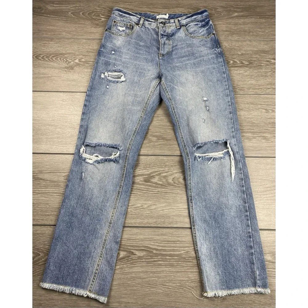 Avec Les Filles‎ Women's Light Wash Distressed Button Fly Jeans Blue Size 27